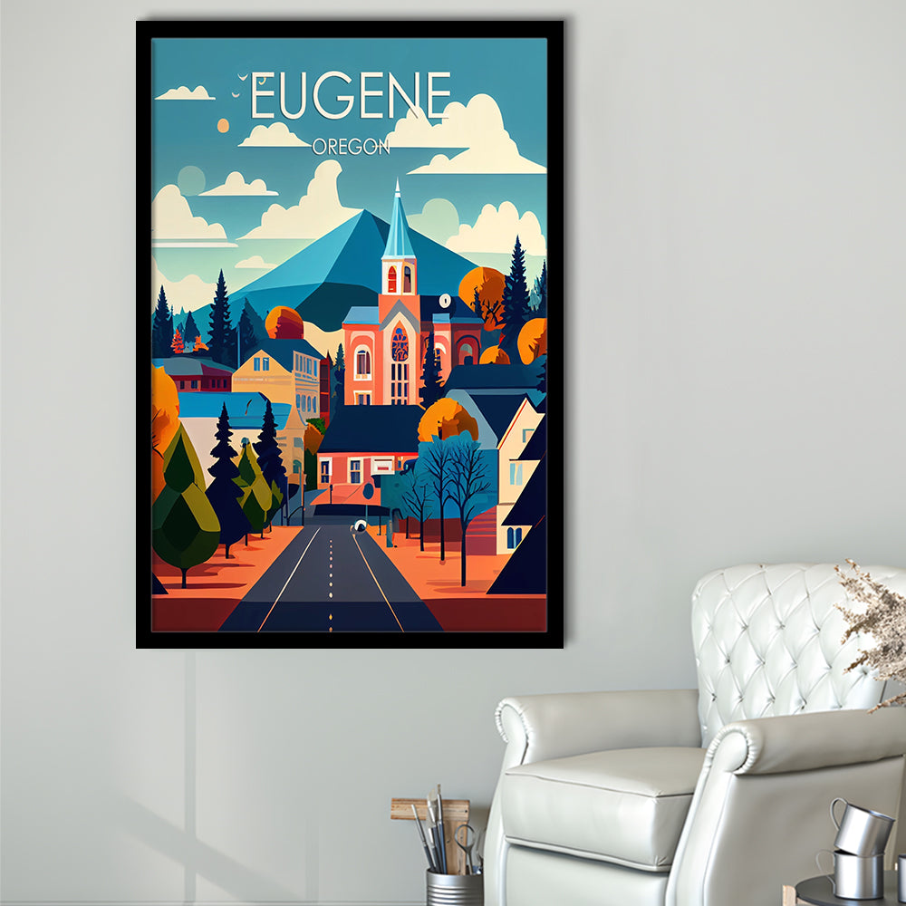 Eugene Oregon Retro Art Print, Eugene City Wall Art, Framed Art Print, Picture Framed, Painting Art