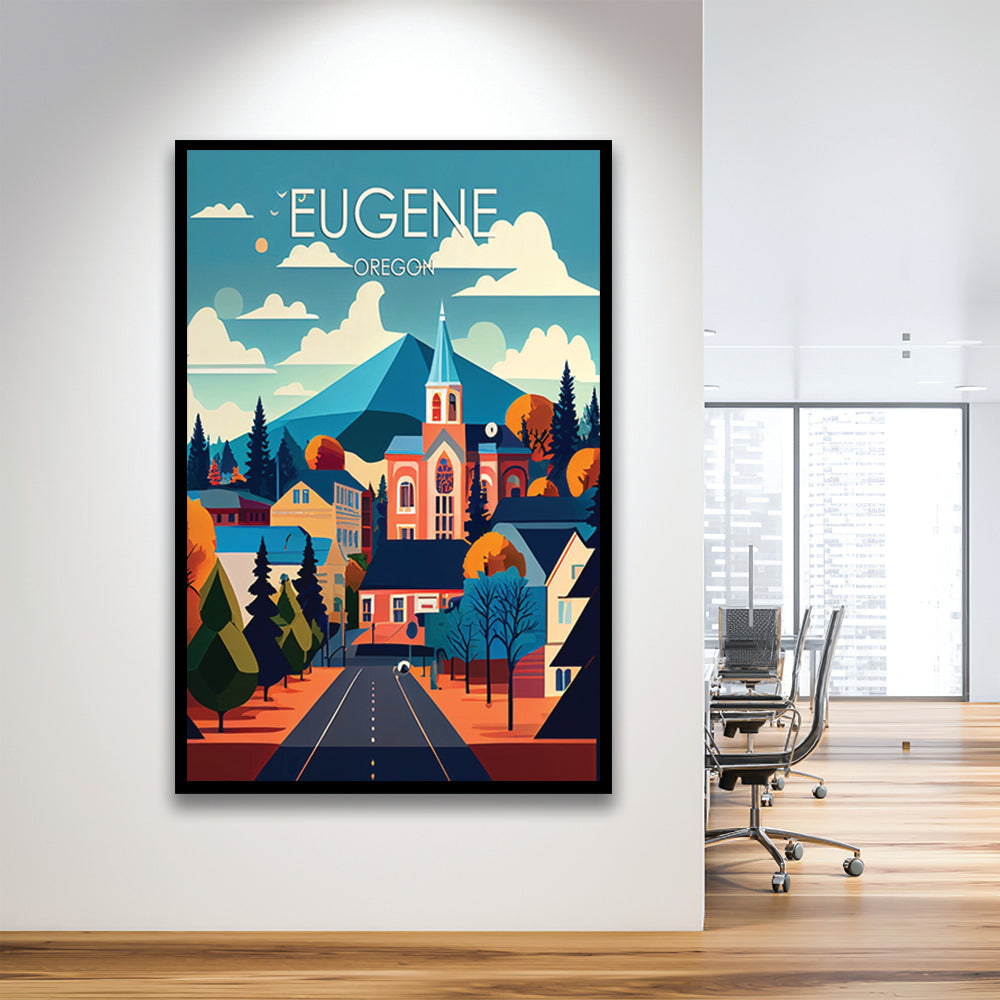 Eugene Oregon Retro Art Print, Eugene City Wall Art, Framed Art Print, Picture Framed, Painting Art