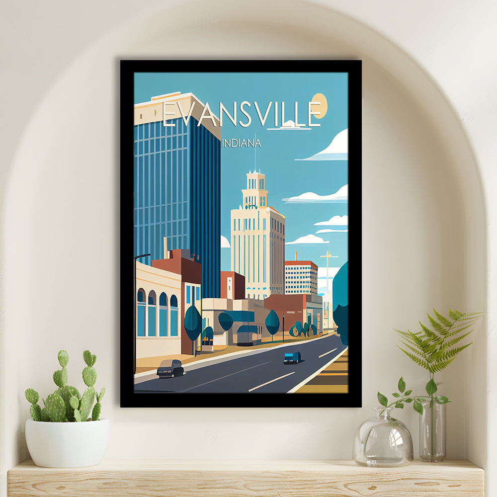 Evansville Indiana Retro Art Print, Evansville City Wall Art, Framed Art Print, Picture Framed, Painting Art