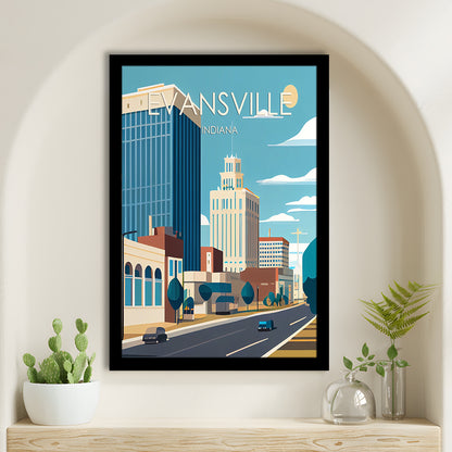 Evansville Indiana Retro Art Print, Evansville City Wall Art, Framed Art Print, Picture Framed, Painting Art