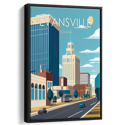 Evansville Indiana Retro Art Print, Evansville City Wall Art, Floating Framed Canvas Print, Framed Picture, Painting Canvas