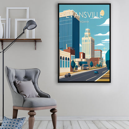 Evansville Indiana Retro Art Print, Evansville City Wall Art, Floating Framed Canvas Print, Framed Picture, Painting Canvas
