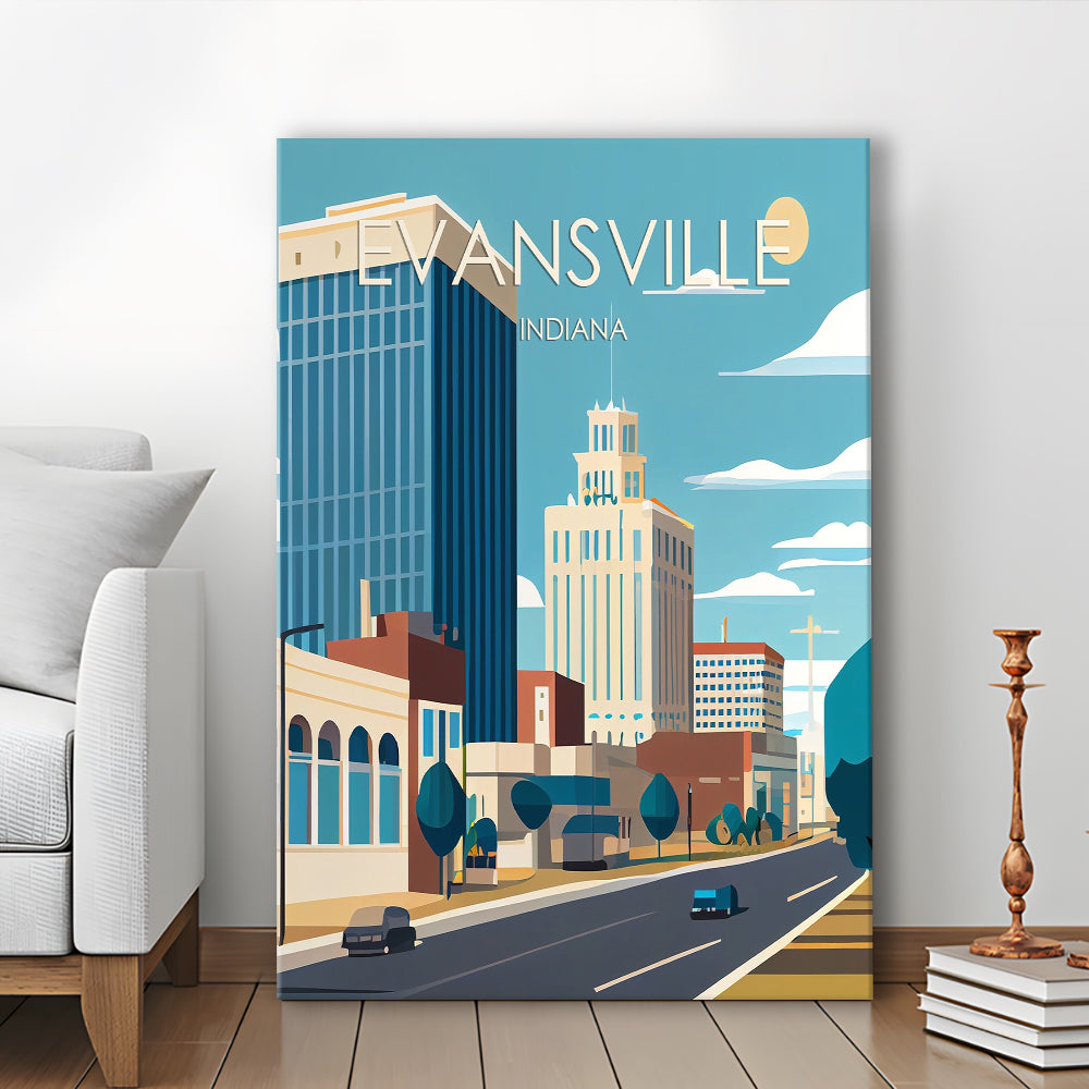 Evansville Indiana Retro Art Print, Evansville City Wall Art, Canvas Print, Painting Canvas, Living Room Decor