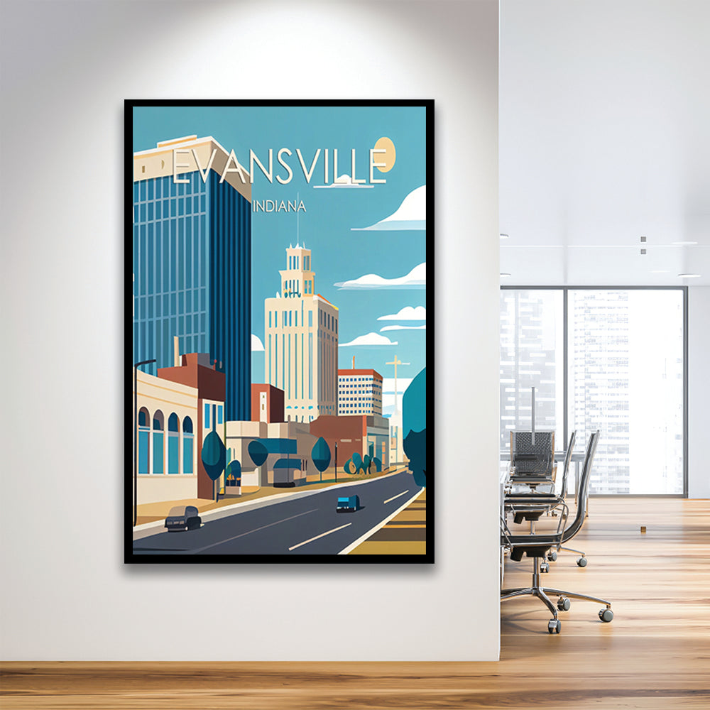Evansville Indiana Retro Art Print, Evansville City Wall Art, Framed Art Print, Picture Framed, Painting Art