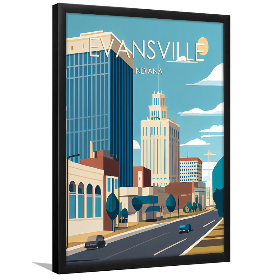 Evansville Indiana Retro Art Print, Evansville City Wall Art, Framed Art Print, Picture Framed, Painting Art