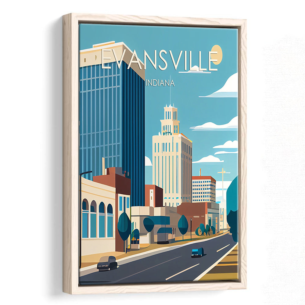Evansville Indiana Retro Art Print, Evansville City Wall Art, Floating Framed Canvas Print, Framed Picture, Painting Canvas