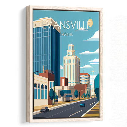 Evansville Indiana Retro Art Print, Evansville City Wall Art, Floating Framed Canvas Print, Framed Picture, Painting Canvas