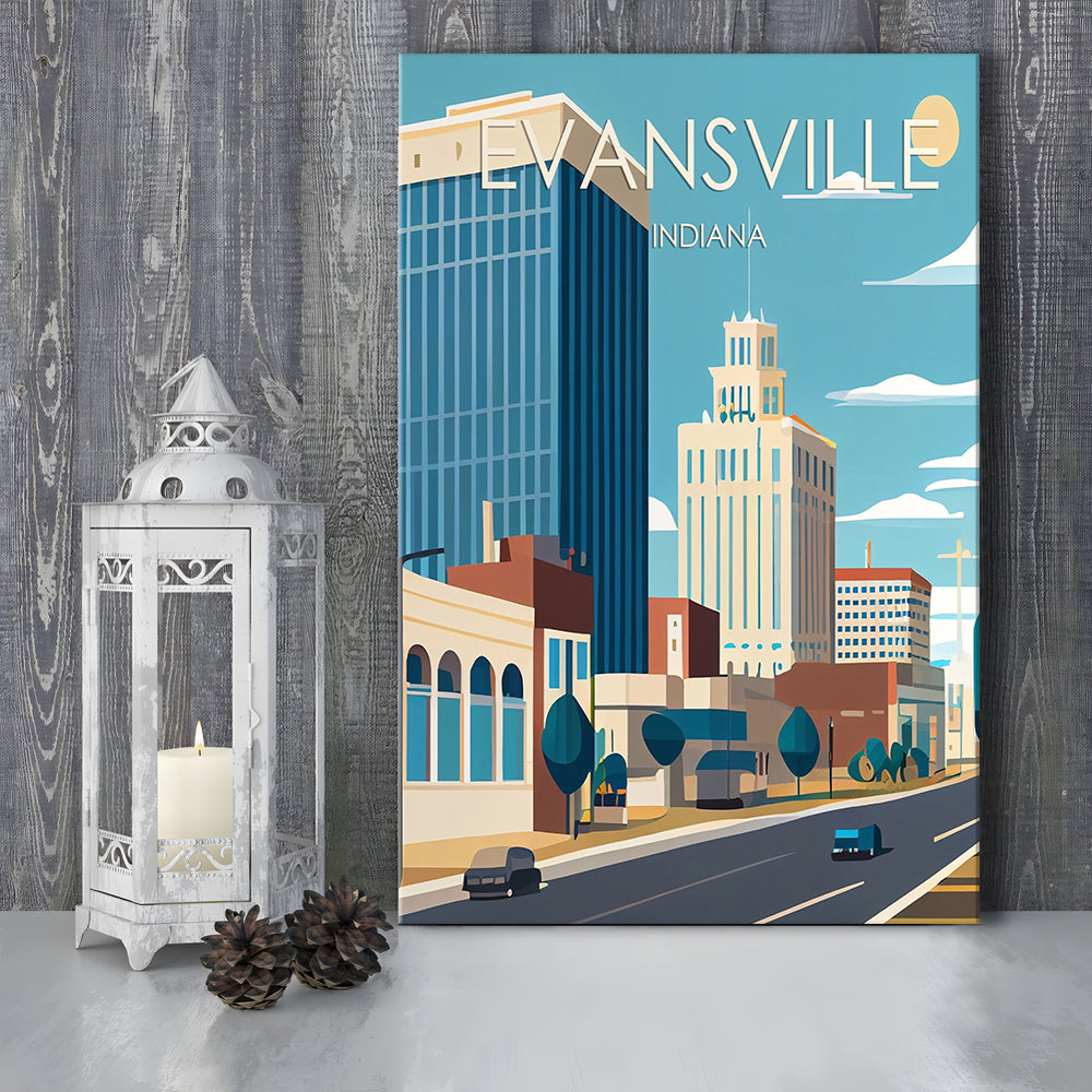 Evansville Indiana Retro Art Print, Evansville City Wall Art, Canvas Print, Painting Canvas, Living Room Decor