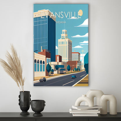 Evansville Indiana Retro Art Print, Evansville City Wall Art, Canvas Print, Painting Canvas, Living Room Decor