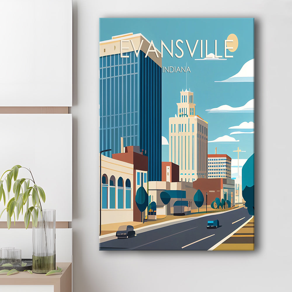Evansville Indiana Retro Art Print, Evansville City Wall Art, Canvas Print, Painting Canvas, Living Room Decor