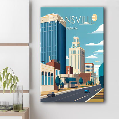 Evansville Indiana Retro Art Print, Evansville City Wall Art, Canvas Print, Painting Canvas, Living Room Decor