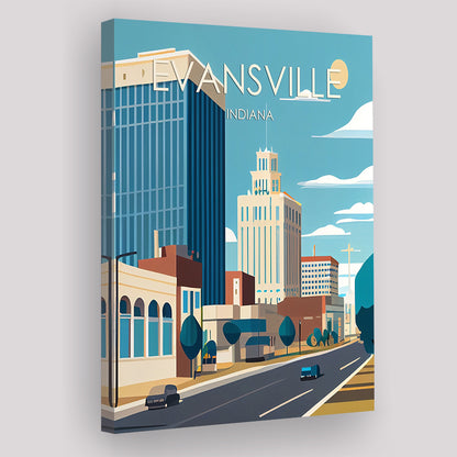 Evansville Indiana Retro Art Print, Evansville City Wall Art, Canvas Print, Painting Canvas, Living Room Decor