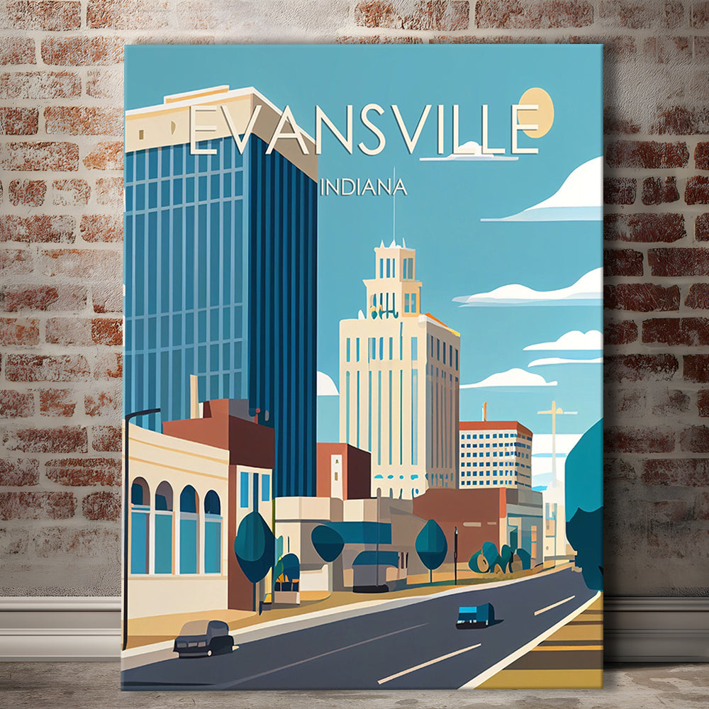 Evansville Indiana Retro Art Print, Evansville City Wall Art, Canvas Print, Painting Canvas, Living Room Decor