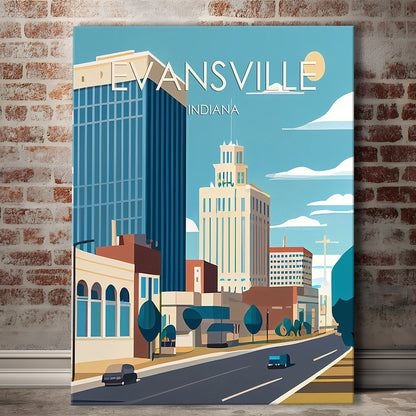 Evansville Indiana Retro Art Print, Evansville City Wall Art, Canvas Print, Painting Canvas, Living Room Decor