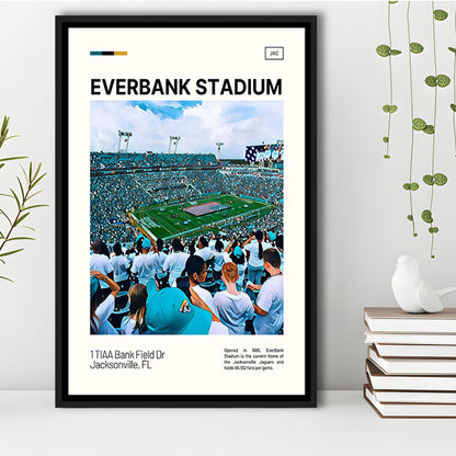 EverBank Stadium Field Print, Jacksonville Jaguars Stadium Art, Man Cave Gift, Floating Framed Canvas Print Wall Art