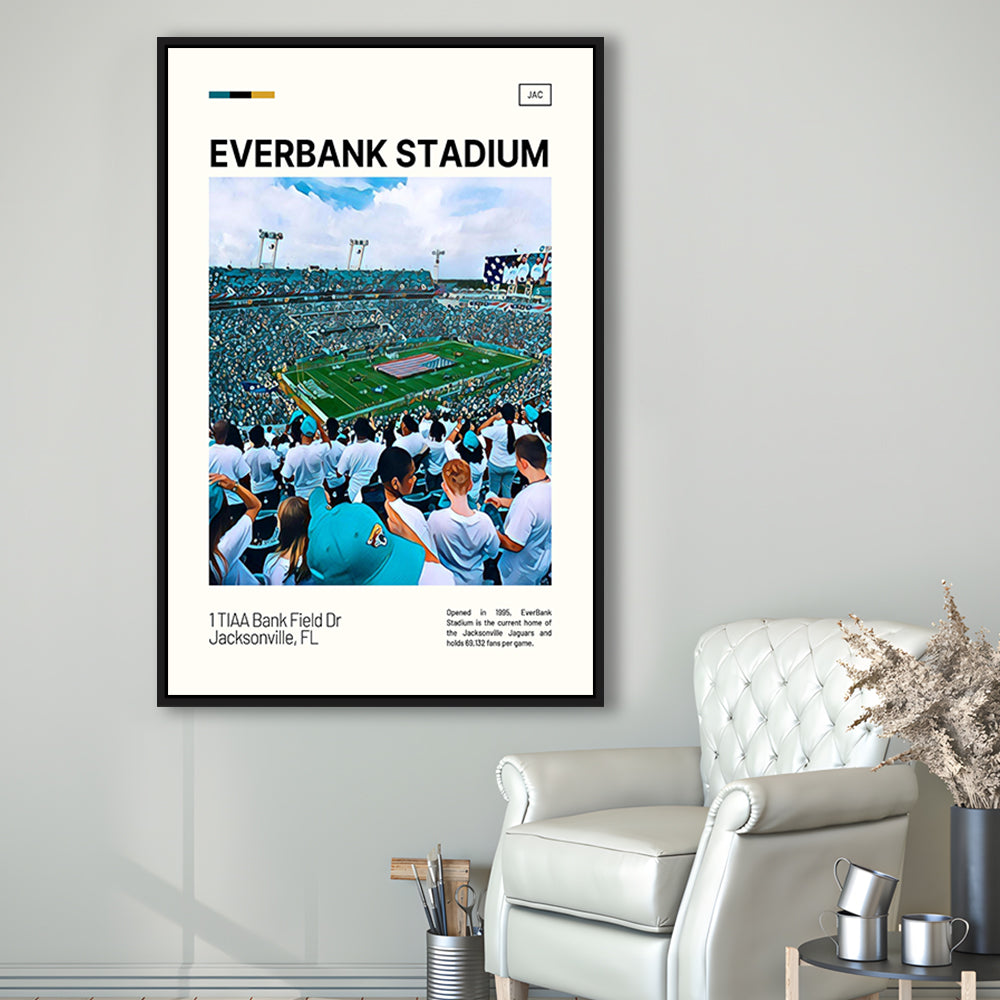 EverBank Stadium Field Print, Jacksonville Jaguars Stadium Art, Man Cave Gift, Floating Framed Canvas Print Wall Art