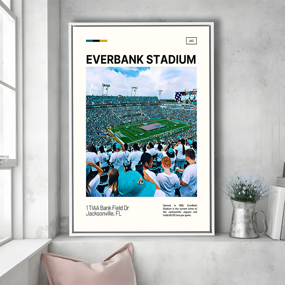 EverBank Stadium Field Print, Jacksonville Jaguars Stadium Art, Man Cave Gift, Floating Framed Canvas Print Wall Art