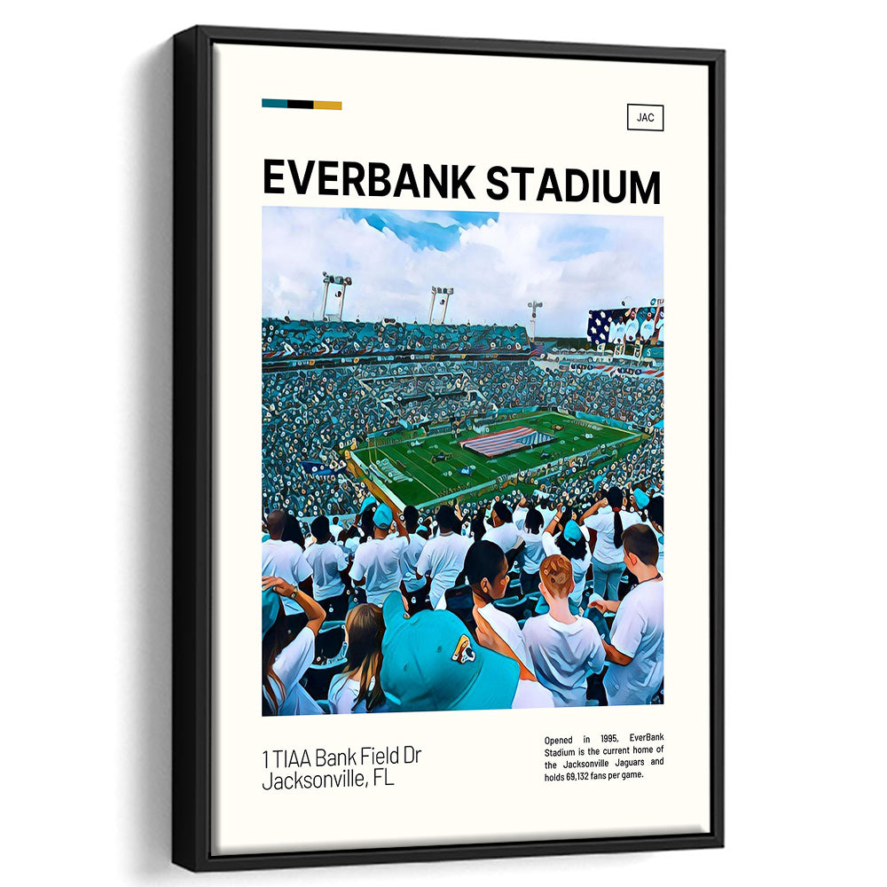 EverBank Stadium Field Print, Jacksonville Jaguars Stadium Art, Man Cave Gift, Floating Framed Canvas Print Wall Art