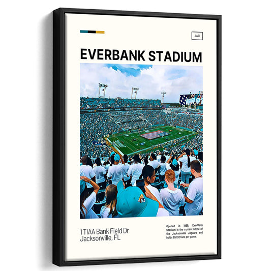 EverBank Stadium Field Print, Jacksonville Jaguars Stadium Art, Man Cave Gift, Floating Framed Canvas Print Wall Art