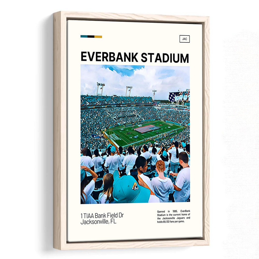 EverBank Stadium Field Print, Jacksonville Jaguars Stadium Art, Man Cave Gift, Floating Framed Canvas Print Wall Art