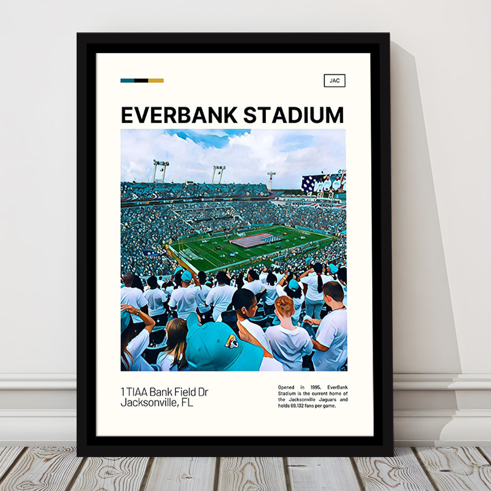 EverBank Stadium Field Print, Jacksonville Jaguars Stadium Art, Man Cave Gift, Floating Framed Canvas Print Wall Art
