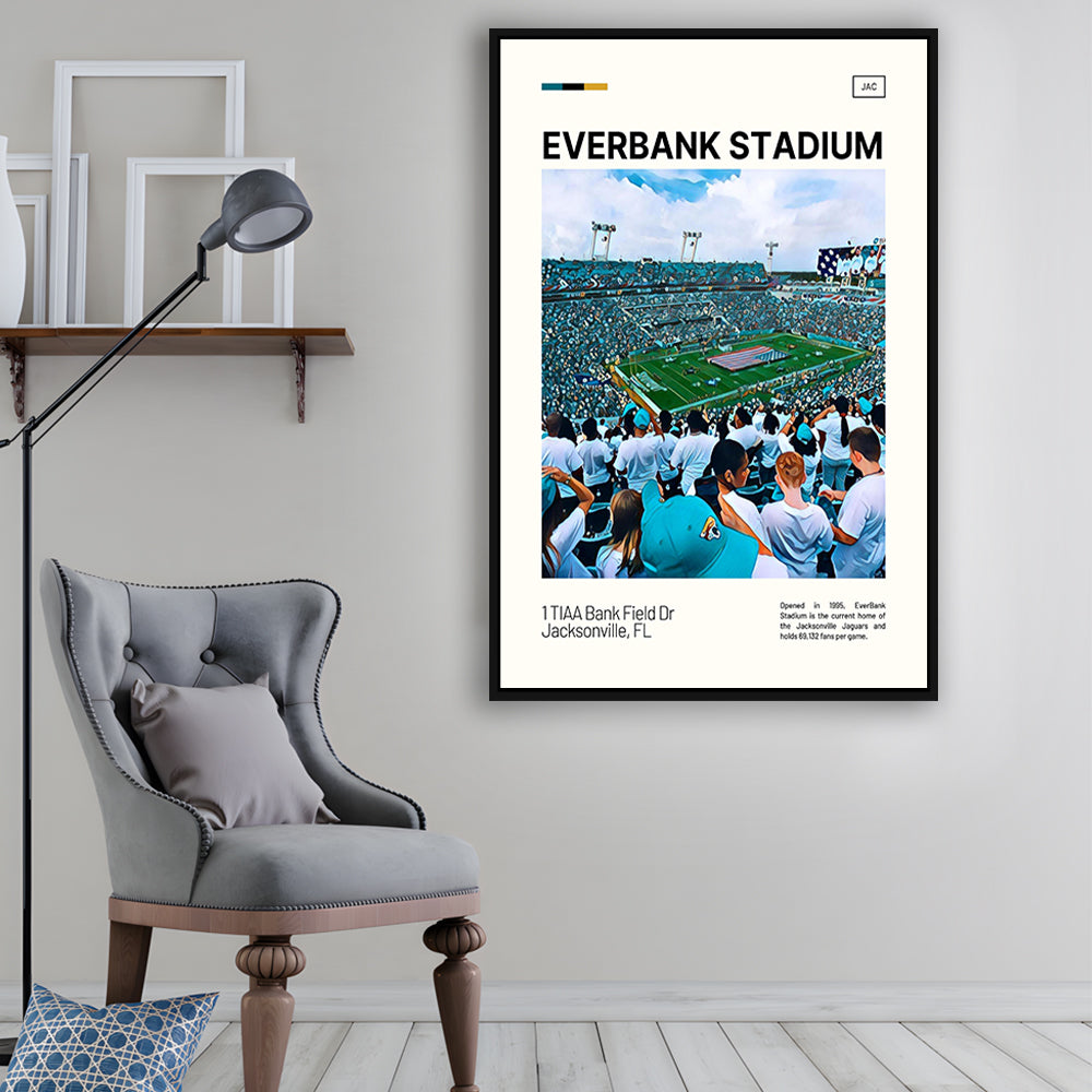 EverBank Stadium Field Print, Jacksonville Jaguars Stadium Art, Man Cave Gift, Floating Framed Canvas Print Wall Art