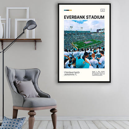 EverBank Stadium Field Print, Jacksonville Jaguars Stadium Art, Man Cave Gift, Floating Framed Canvas Print Wall Art