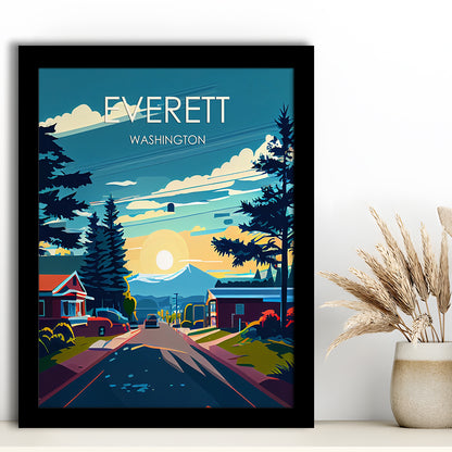 Everett Washington Retro Art Print, Everett City Wall Art, Framed Art Print, Picture Framed, Painting Art