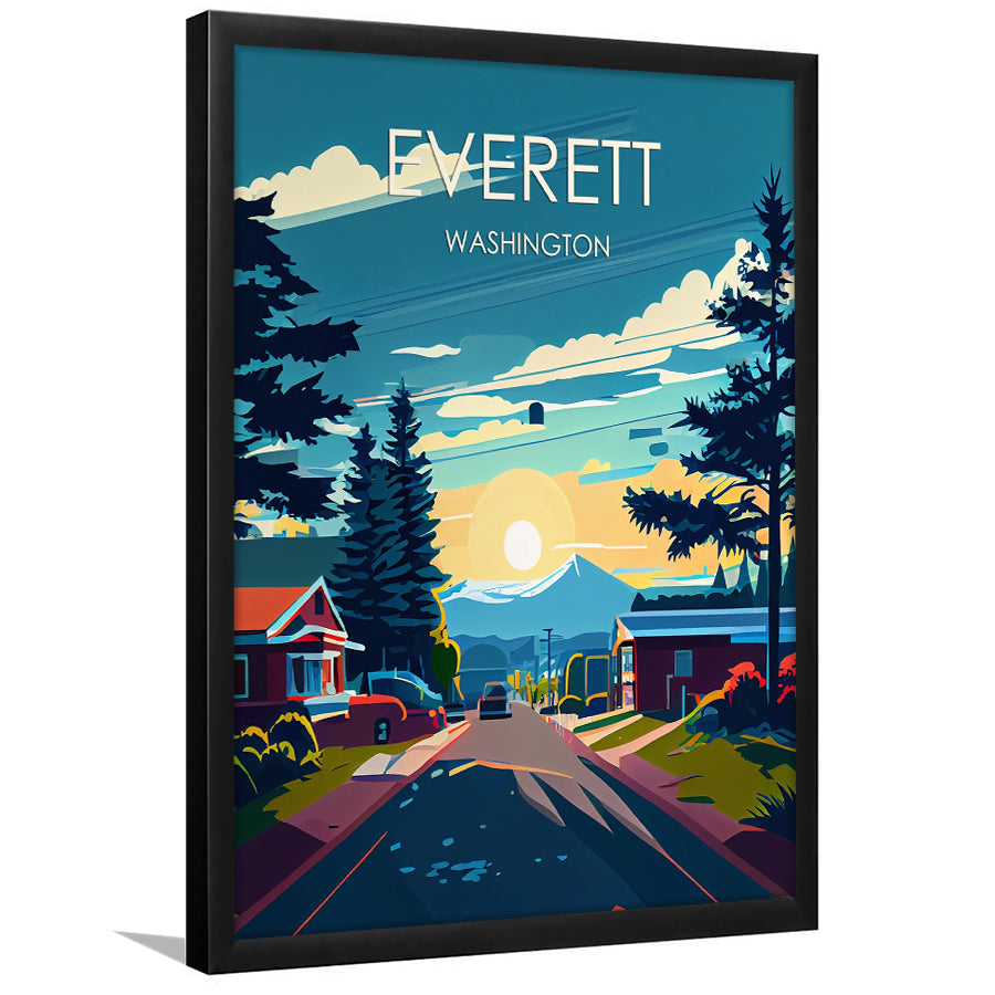 Everett Washington Retro Art Print, Everett City Wall Art, Framed Art Print, Picture Framed, Painting Art