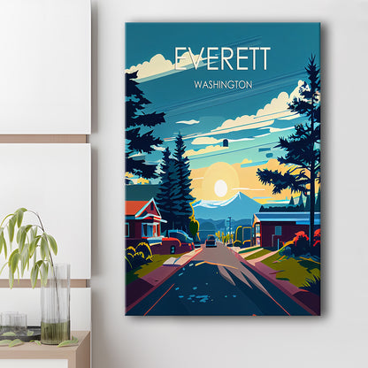Everett Washington Retro Art Print, Everett City Wall Art, Canvas Print, Painting Canvas, Living Room Decor