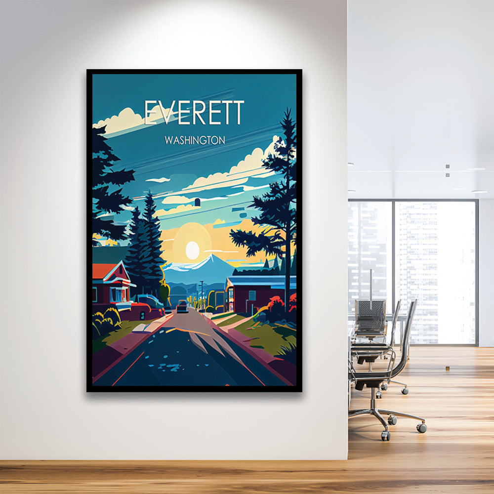 Everett Washington Retro Art Print, Everett City Wall Art, Framed Art Print, Picture Framed, Painting Art