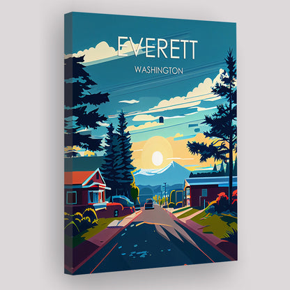 Everett Washington Retro Art Print, Everett City Wall Art, Canvas Print, Painting Canvas, Living Room Decor