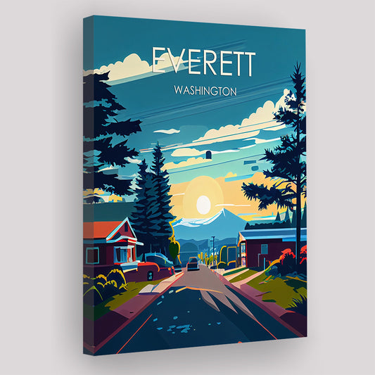 Everett Washington Retro Art Print, Everett City Wall Art, Canvas Print, Painting Canvas, Living Room Decor