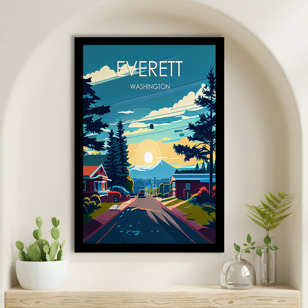 Everett Washington Retro Art Print, Everett City Wall Art, Framed Art Print, Picture Framed, Painting Art