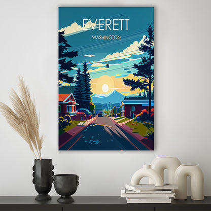 Everett Washington Retro Art Print, Everett City Wall Art, Canvas Print, Painting Canvas, Living Room Decor