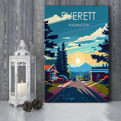 Everett Washington Retro Art Print, Everett City Wall Art, Canvas Print, Painting Canvas, Living Room Decor
