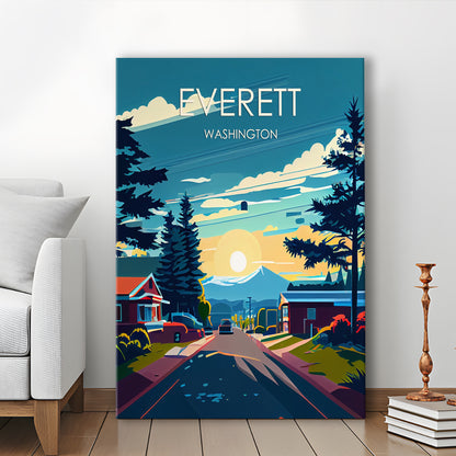 Everett Washington Retro Art Print, Everett City Wall Art, Canvas Print, Painting Canvas, Living Room Decor