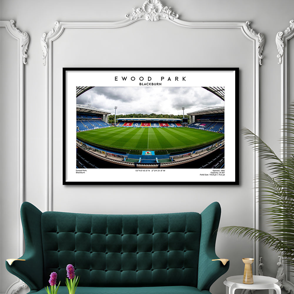 Ewood Park, Blackburn Football Stadium Wall Art Print, Championship Decor, Framed Art Print Wall Decor