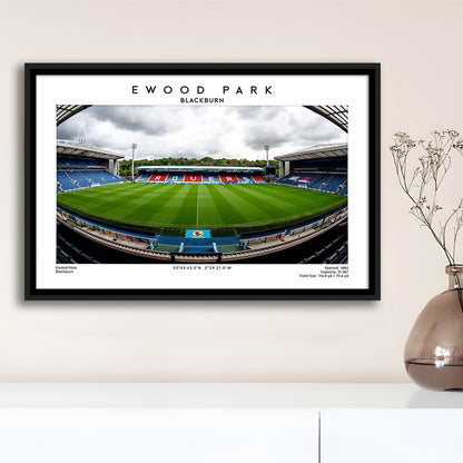 Ewood Park, Blackburn Football Stadium Wall Art Print, Championship Decor, Framed Canvas Print Wall Art
