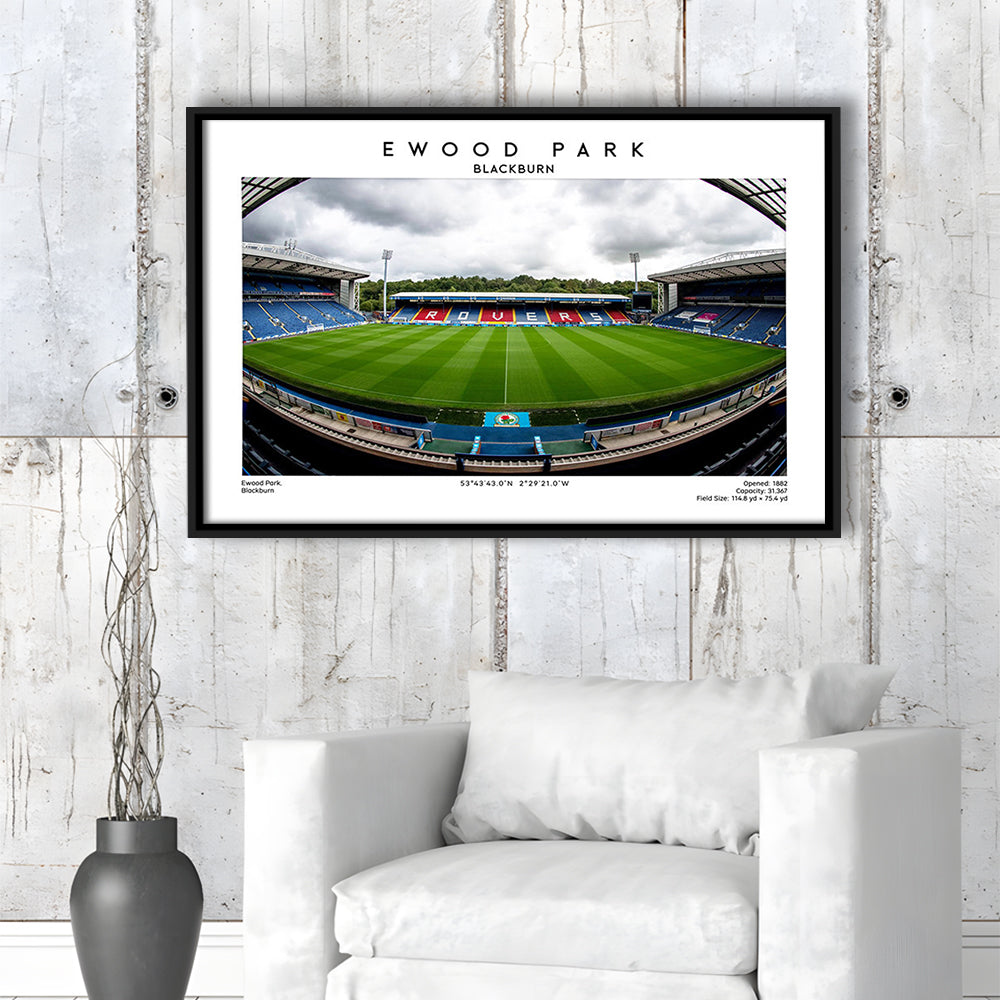 Ewood Park, Blackburn Football Stadium Wall Art Print, Championship Decor, Framed Canvas Print Wall Art
