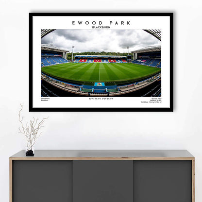 Ewood Park, Blackburn Football Stadium Wall Art Print, Championship Decor, Framed Art Print Wall Decor