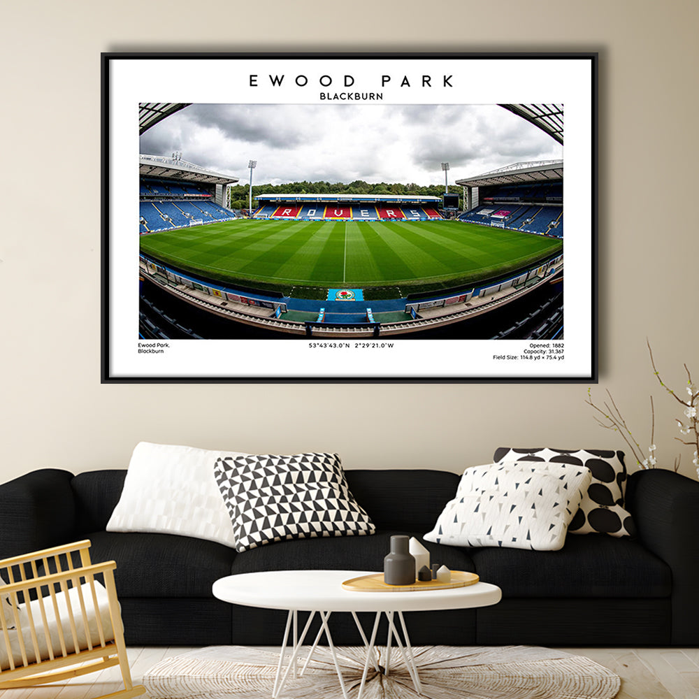 Ewood Park, Blackburn Football Stadium Wall Art Print, Championship Decor, Framed Canvas Print Wall Art