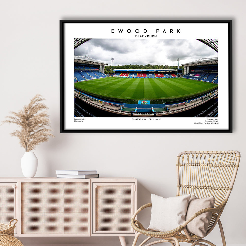 Ewood Park, Blackburn Football Stadium Wall Art Print, Championship Decor, Framed Canvas Print Wall Art
