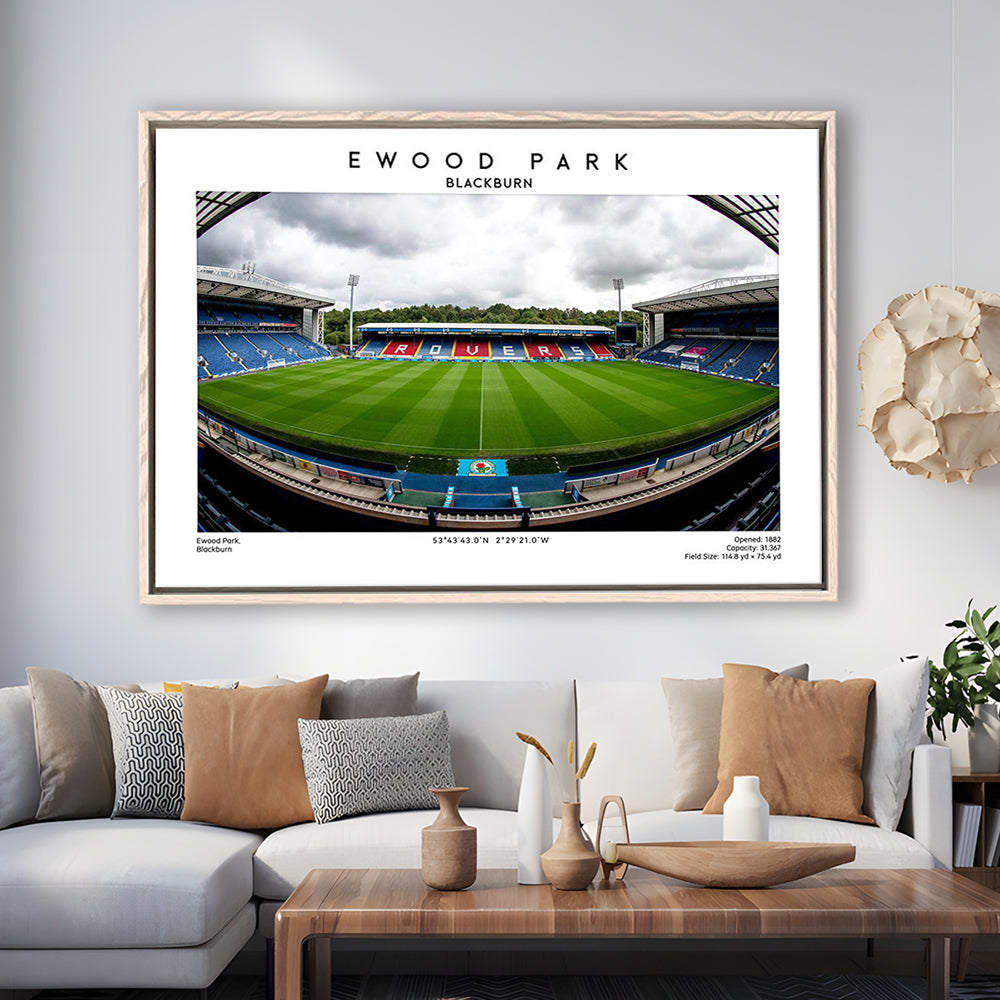Ewood Park, Blackburn Football Stadium Wall Art Print, Championship Decor, Framed Canvas Print Wall Art
