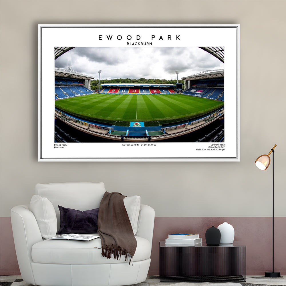 Ewood Park, Blackburn Football Stadium Wall Art Print, Championship Decor, Framed Canvas Print Wall Art
