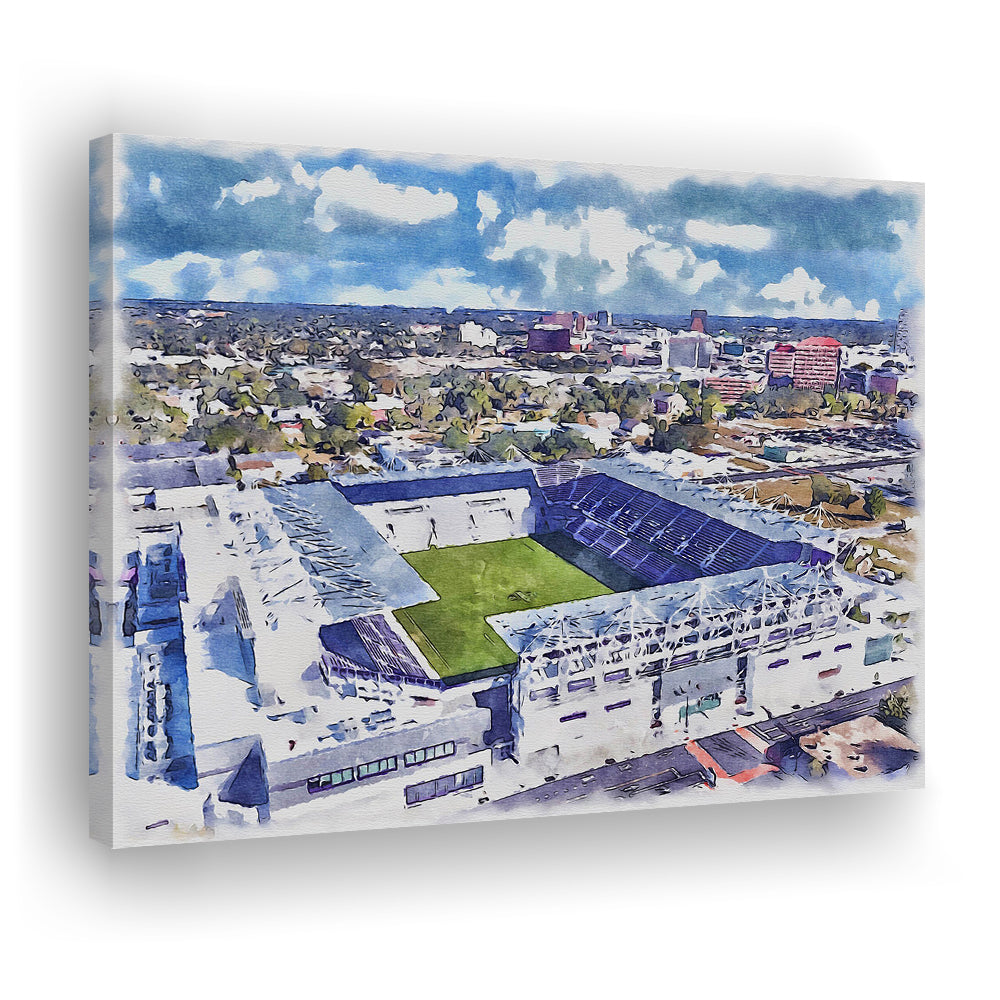 Exploria Painting Stadium Watercolor, Orlando Florida Soccer Watercolor, Sport Art, Gifts for him, Canvas Print Wall Art