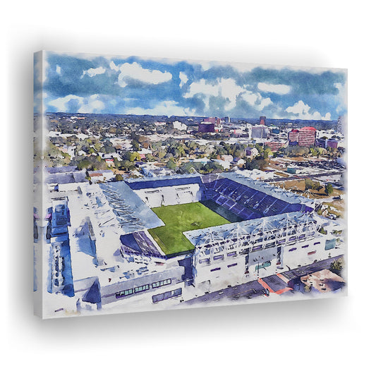 Exploria Painting Stadium Watercolor, Orlando Florida Soccer Watercolor, Sport Art, Gifts for him, Canvas Print Wall Art