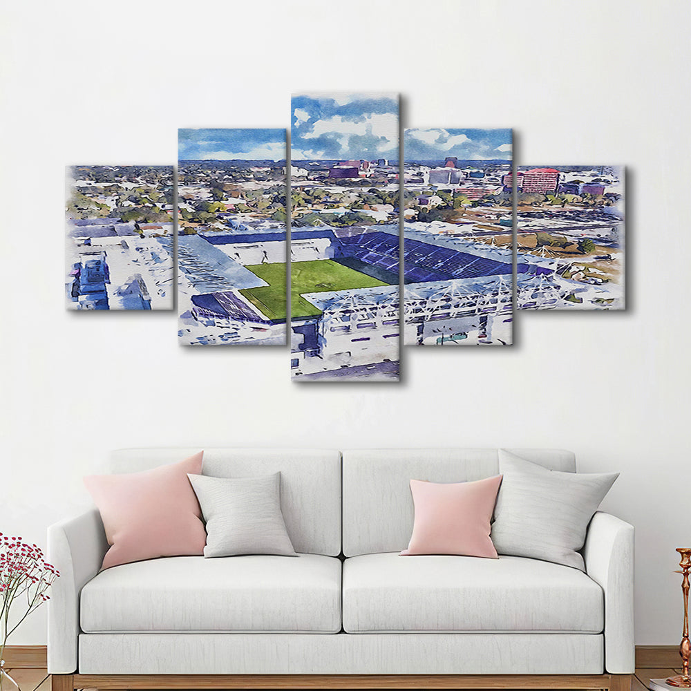 Exploria Painting Stadium Watercolor, Orlando Florida Soccer Watercolor, Sport Art, Mixed 5 Panel, Canvas Print Wall Art