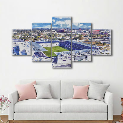 Exploria Painting Stadium Watercolor, Orlando Florida Soccer Watercolor, Sport Art, Mixed 5 Panel, Canvas Print Wall Art