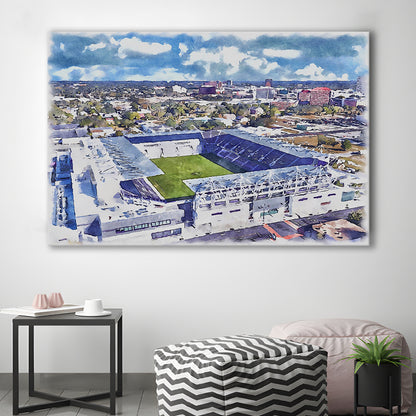 Exploria Painting Stadium Watercolor, Orlando Florida Soccer Watercolor, Sport Art, Gifts for him, Canvas Print Wall Art